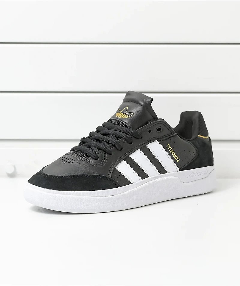 adidas Tyshawn Low Black, White & Gold Shoes