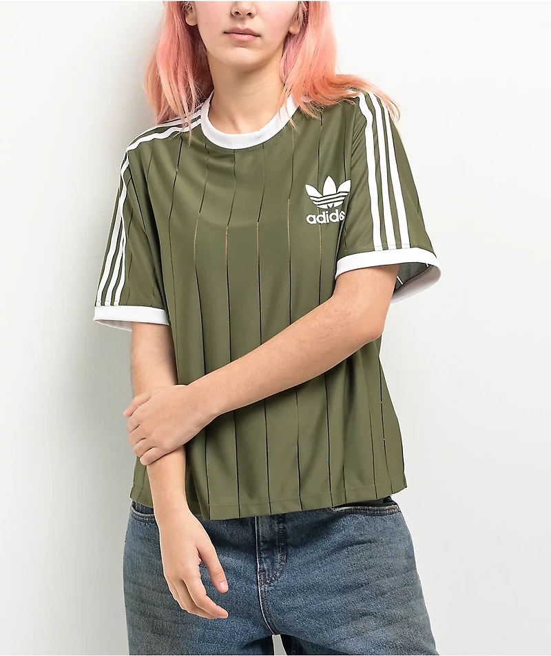 adidas adicolor 3-Stripes Pinstripe Olive T-Shirt