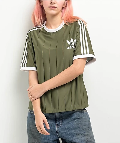 adidas adicolor 3-Stripes Pinstripe Olive T-Shirt
