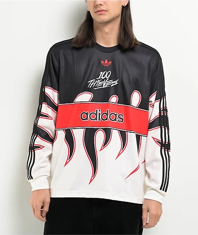 adidas x 100 Thieves Black, White & Red Long Sleeve T-Shirt