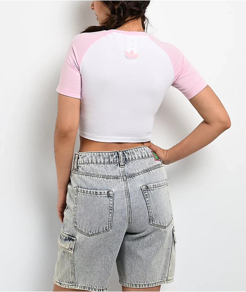 adidas x Care Bears Pink & White Ringer Crop T-Shirt