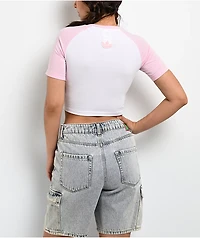 adidas x Care Bears Pink & White Ringer Crop T-Shirt