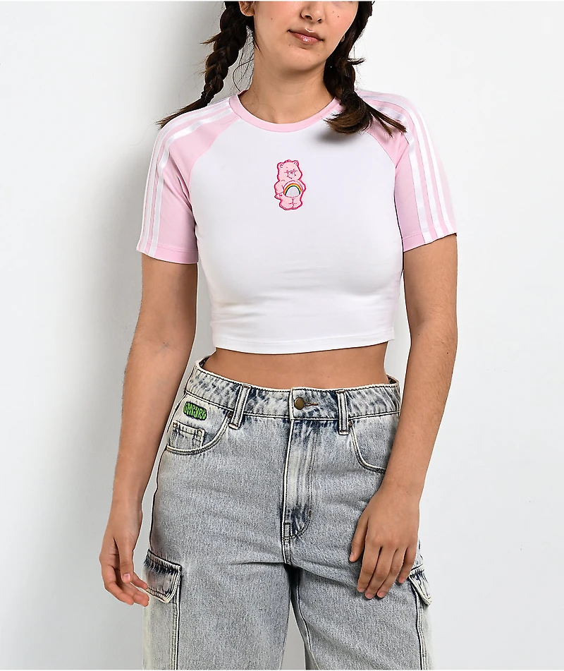 adidas x Care Bears Pink & White Ringer Crop T-Shirt