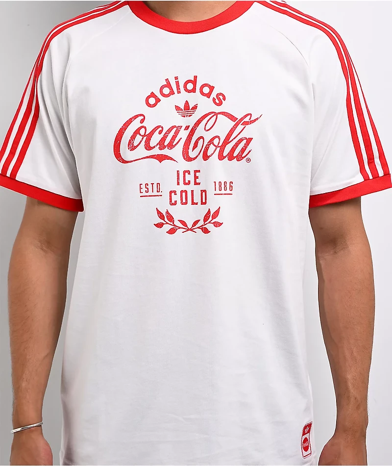 adidas x Coca-Cola Classic Sport Cali Cream & Red Ringer T-Shirt