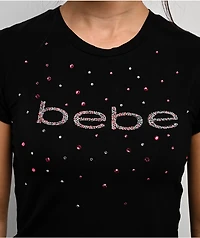bebe Rhinestone Logo Black T-Shirt