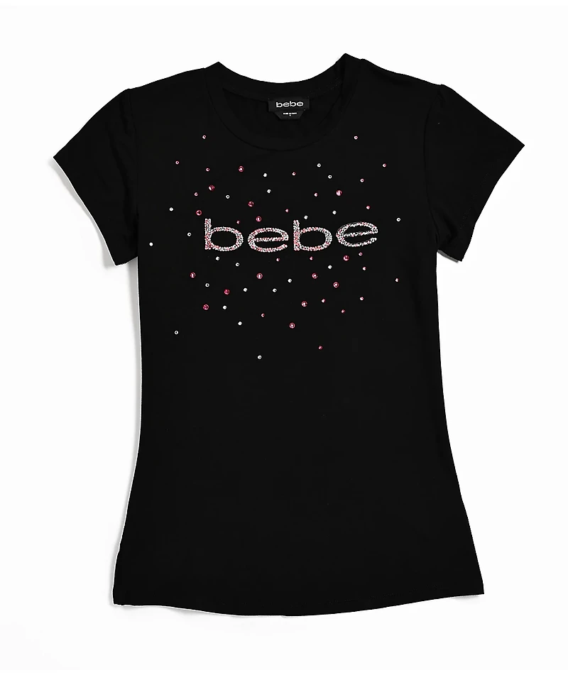 bebe Rhinestone Logo Black T-Shirt