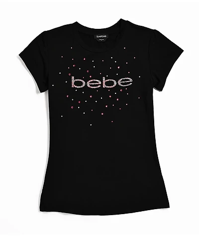 bebe Rhinestone Logo Black T-Shirt