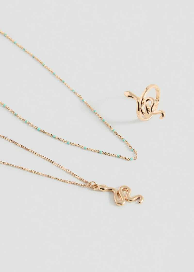 Snake necklace and ring pack