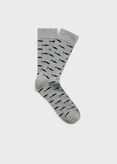 Fish-print cotton socks
