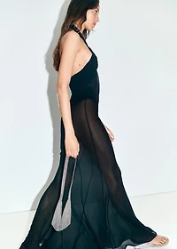 Long semi-transparent dress with crossed neckline