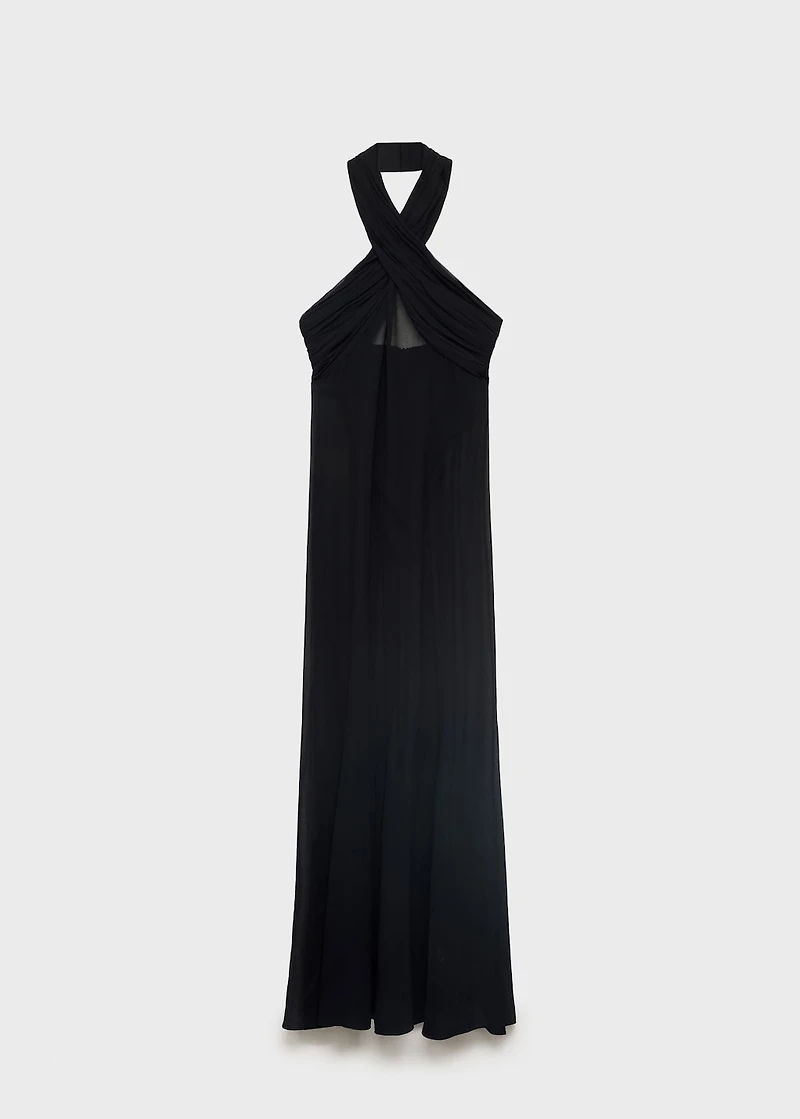 Long semi-transparent dress with crossed neckline