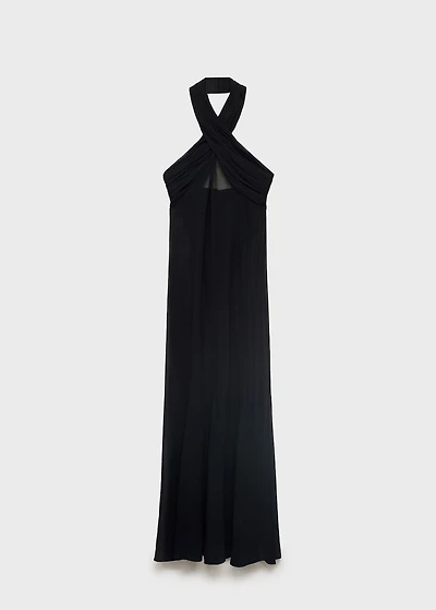 Long semi-transparent dress with crossed neckline