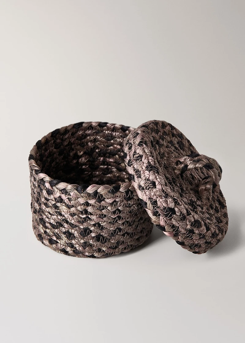 Small melange jute basket with small lid