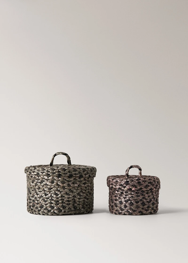 Small melange jute basket with small lid