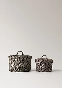 Small melange jute basket with small lid