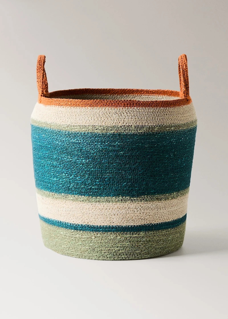 Medium multi-coloured seagrass basket with handle