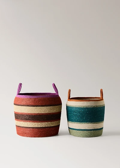 Medium multi-coloured seagrass basket with handle