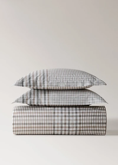 200-thread count percale cotton checked-print duvet cover for 53.15 bed