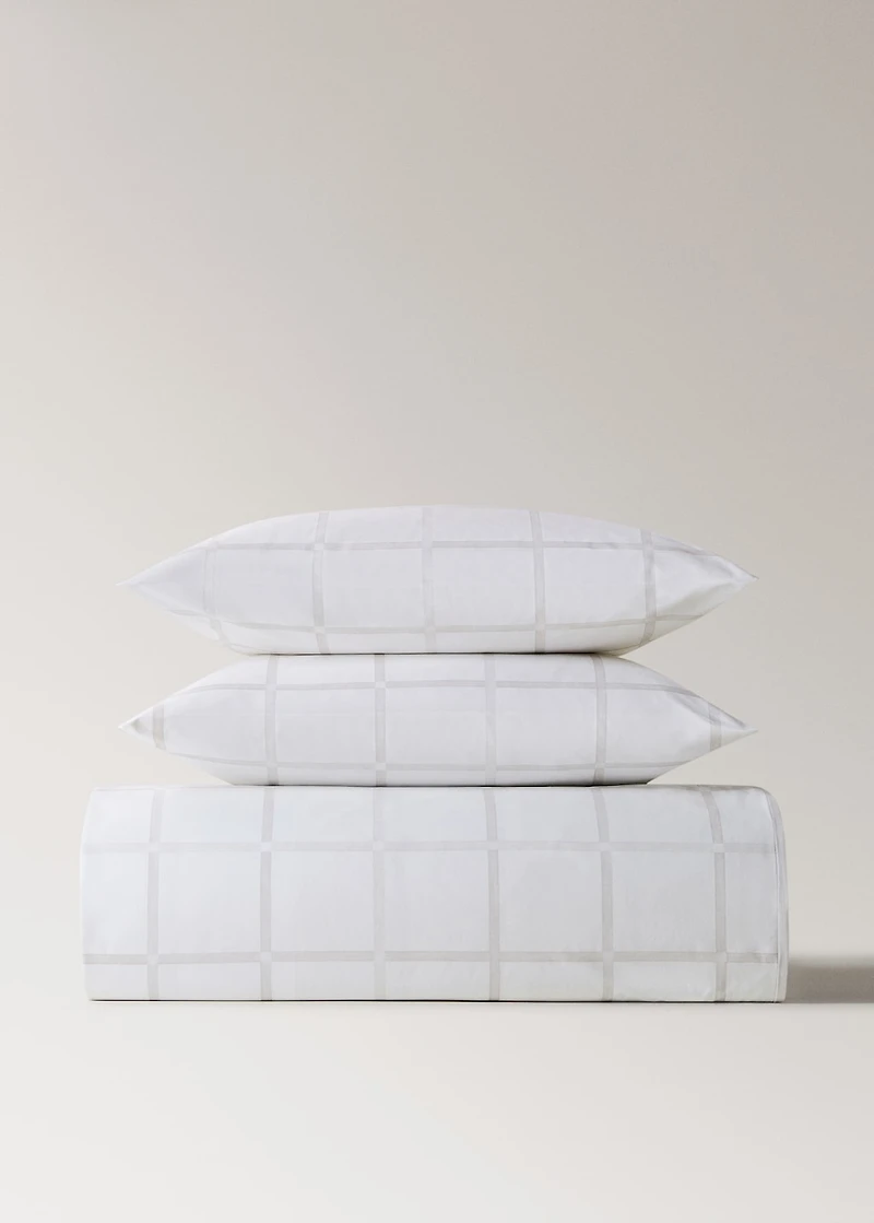 Reversible percale cotton duvet cover with stripe and checked print for cm bed