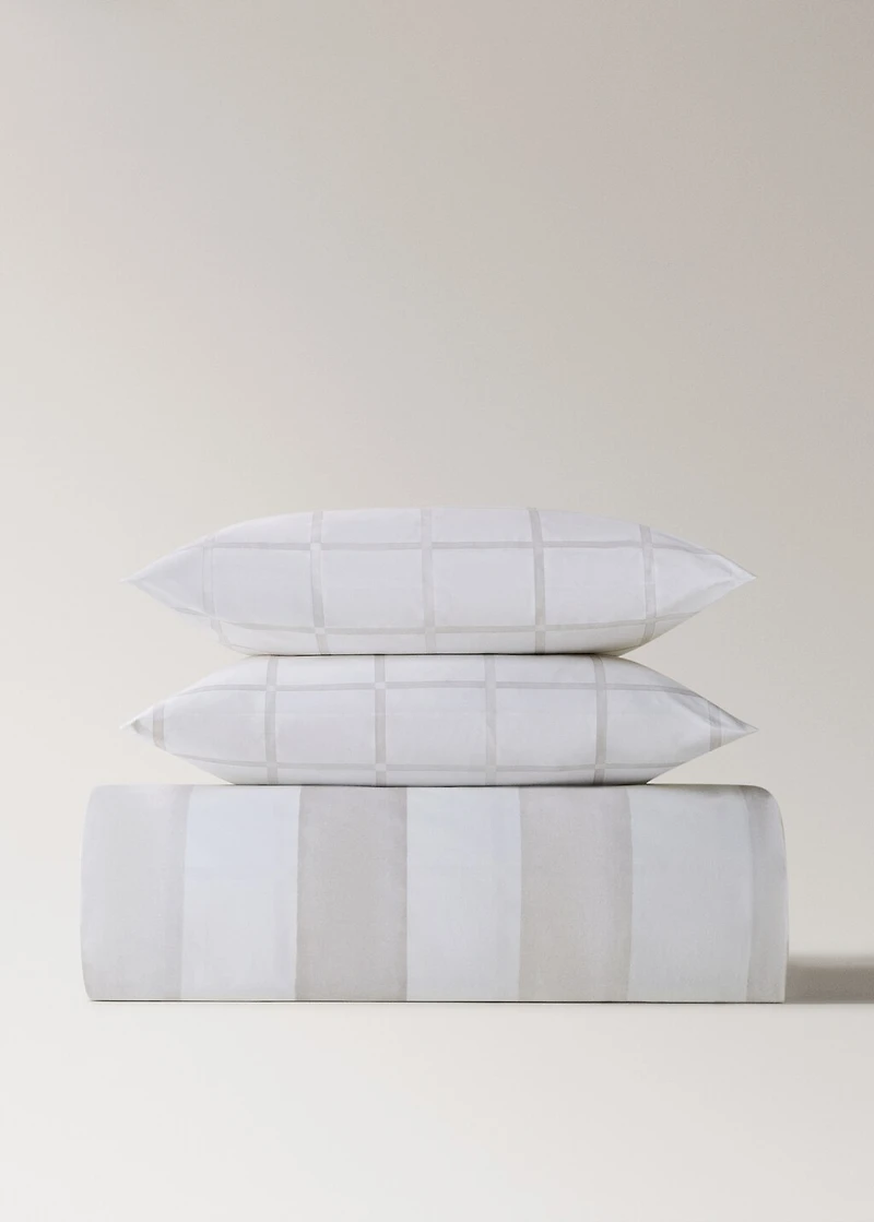 Reversible percale cotton duvet cover with stripe and checked print for cm bed