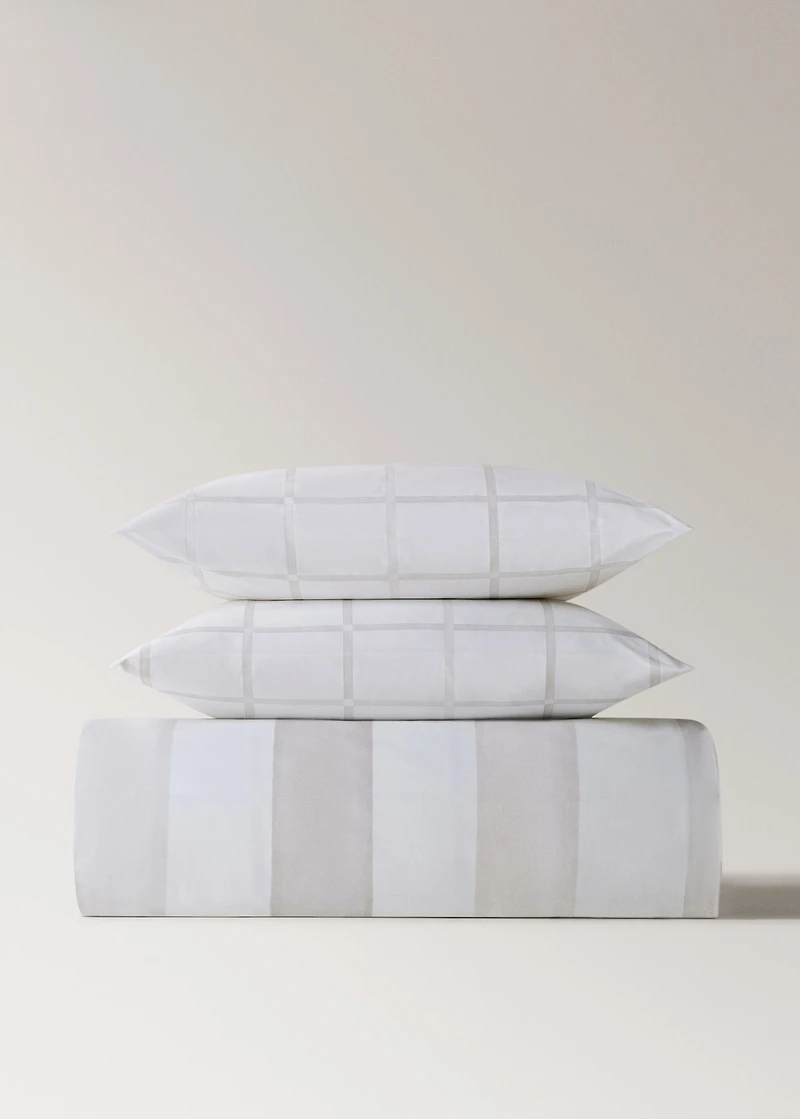 Reversible percale cotton duvet cover with stripe and checked print for / cm bed