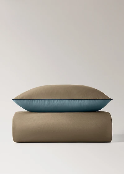 Reversible percale cotton duvet cover with contrasting piping for 90 cm bed
