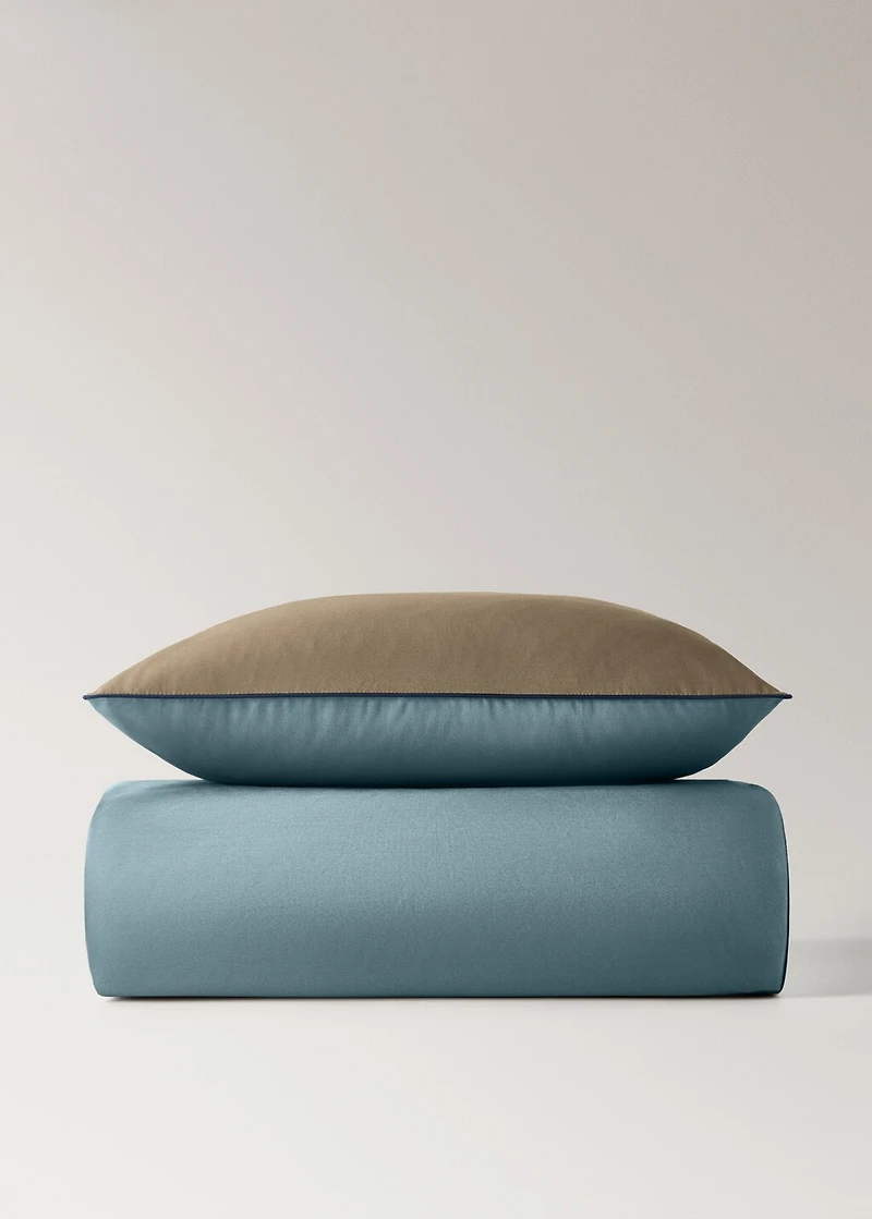 Reversible percale cotton duvet cover with contrasting piping for 90 cm bed
