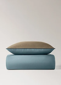 Reversible percale cotton duvet cover with contrasting piping for 90 cm bed