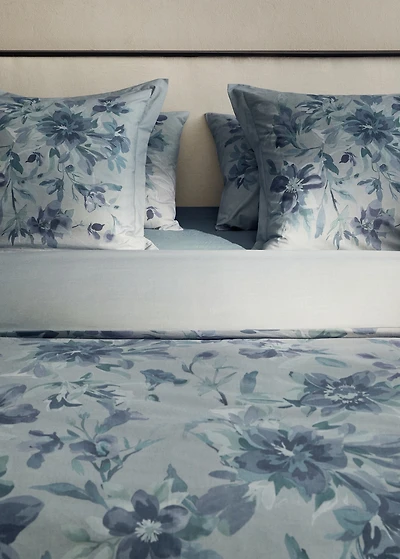 Percale cotton watercolour floral-print duvet cover for 150/160 cm bed