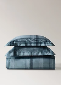 Percale cotton watercolour check-print duvet cover for 135/140 cm bed