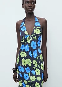 Floral-print halter-neck dress