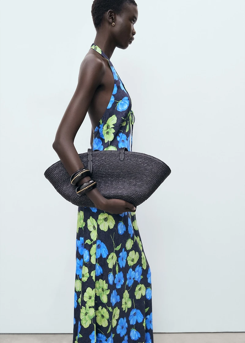Floral-print halter-neck dress