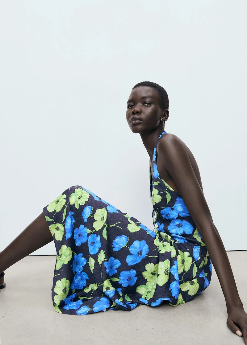 Floral-print halter-neck dress