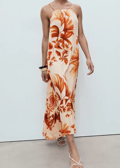 Palm-tree print halter dress