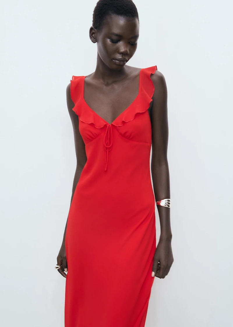 Midi-dress with ruffle neckline