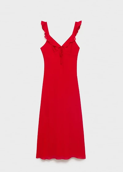 Midi-dress with ruffle neckline
