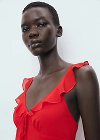 Midi-dress with ruffle neckline