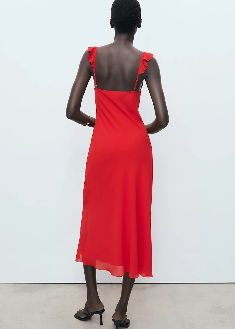 Midi-dress with ruffle neckline