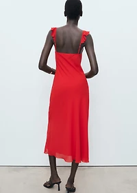 Midi-dress with ruffle neckline