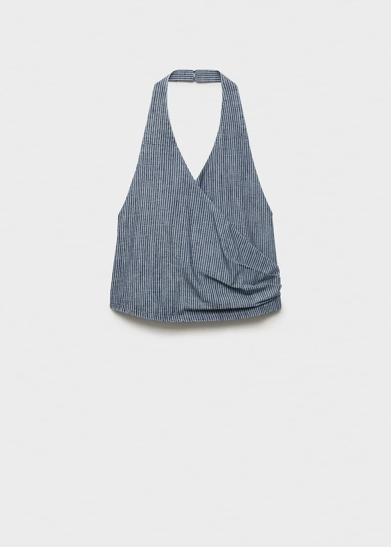 Striped crossover denim top