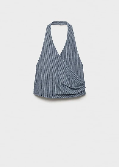 Striped crossover denim top