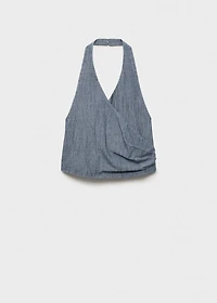 Striped crossover denim top