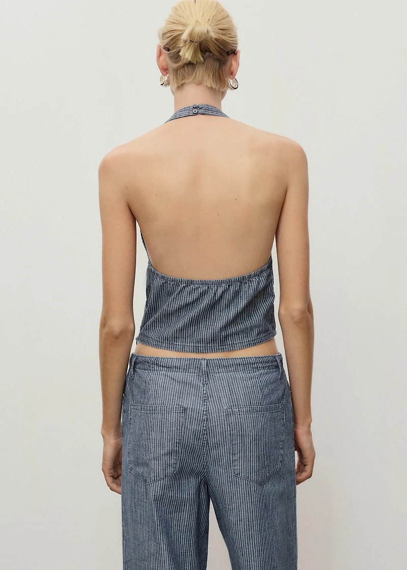 Striped crossover denim top