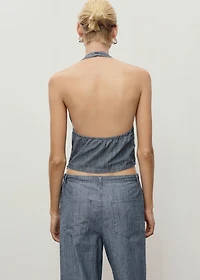 Striped crossover denim top