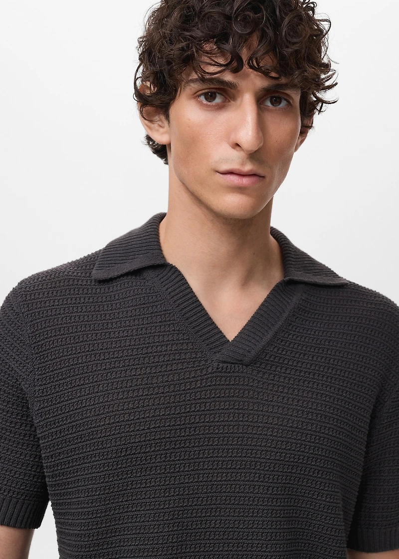 Crochet cotton polo shirt