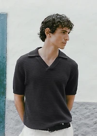 Crochet cotton polo shirt