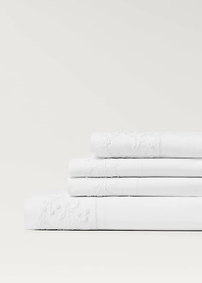 Cotton percale top sheet with embroidered flowers for cm bed