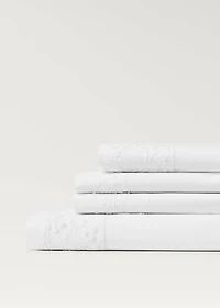 Cotton percale top sheet with embroidered flowers for cm bed