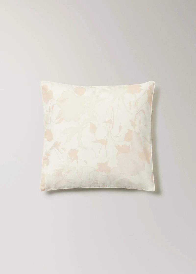 Floral-print cushion cover with velvet piping 50x50 cm