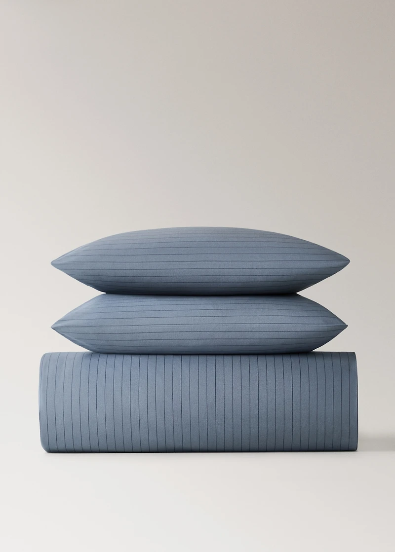 Reversible percale cotton striped duvet cover for 180/200 cm bed